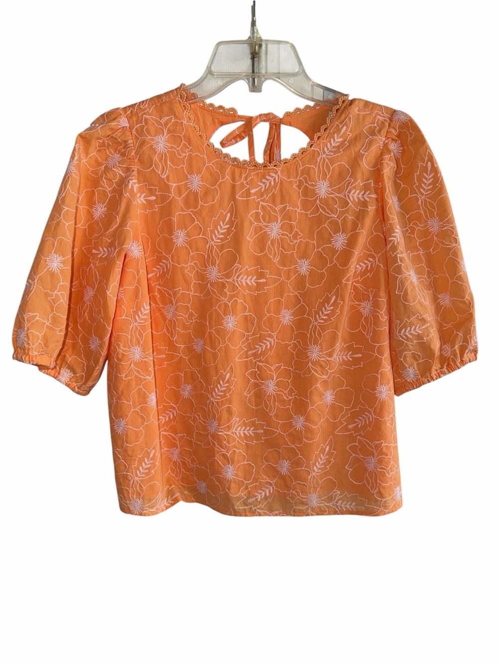 LOFT Orange Embroidered Balloon Sleeve Blouse Size Small NWT - Picture 2 of 7